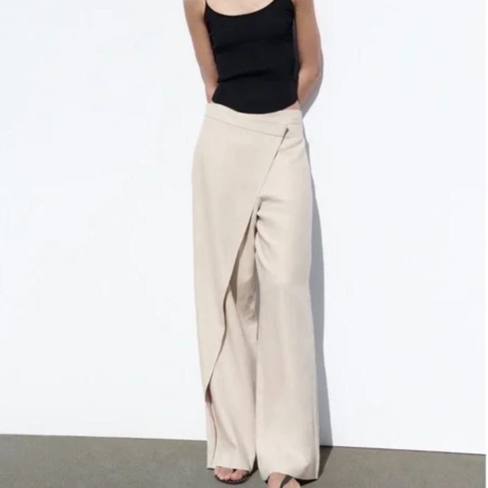 Zara Linen Blend Pareo Pants‎ Size Small Wide Leg